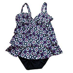 Swim Solutions Tummy Control Fauxkini One-Piece Swimsuit Women's Size 8 NWT!